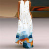 Vintage Print Boho Maxi Dress – Sleeveless V-Neck A-Line Beach Sundress with Pockets