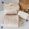 Quilted Cotton Makeup Bag – Zipper Cosmetic Organizer Box-Shaped Toiletry Case for Women & Girls