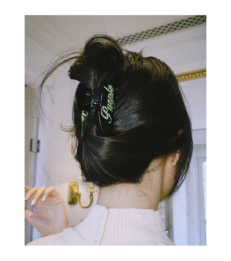 Personalized Letter Hair Clip - Handmade Custom Name Hair Claw Barrette with Rhinestones, 10cm x 4cm (3.94 in x 1.57 in)