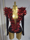 Shiny Black Rhinestone Velvet Long Sleeve Bodysuit for Women, Evening Party Club Stage