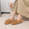 Women's Cow Suede Tassel Loafers – Slip-On Ballet Flats, Round Toe, Large Sizes