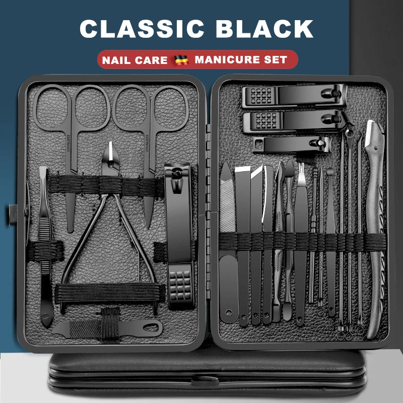 23-Piece Stainless Steel Manicure & Pedicure Set – Portable Nail Clippers, Scissors, Tweezers & Eagle Hook