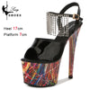 17cm High Heel Platform Sandals for Women — 7cm Platform, Geometric Neon Nightlight Party Heels