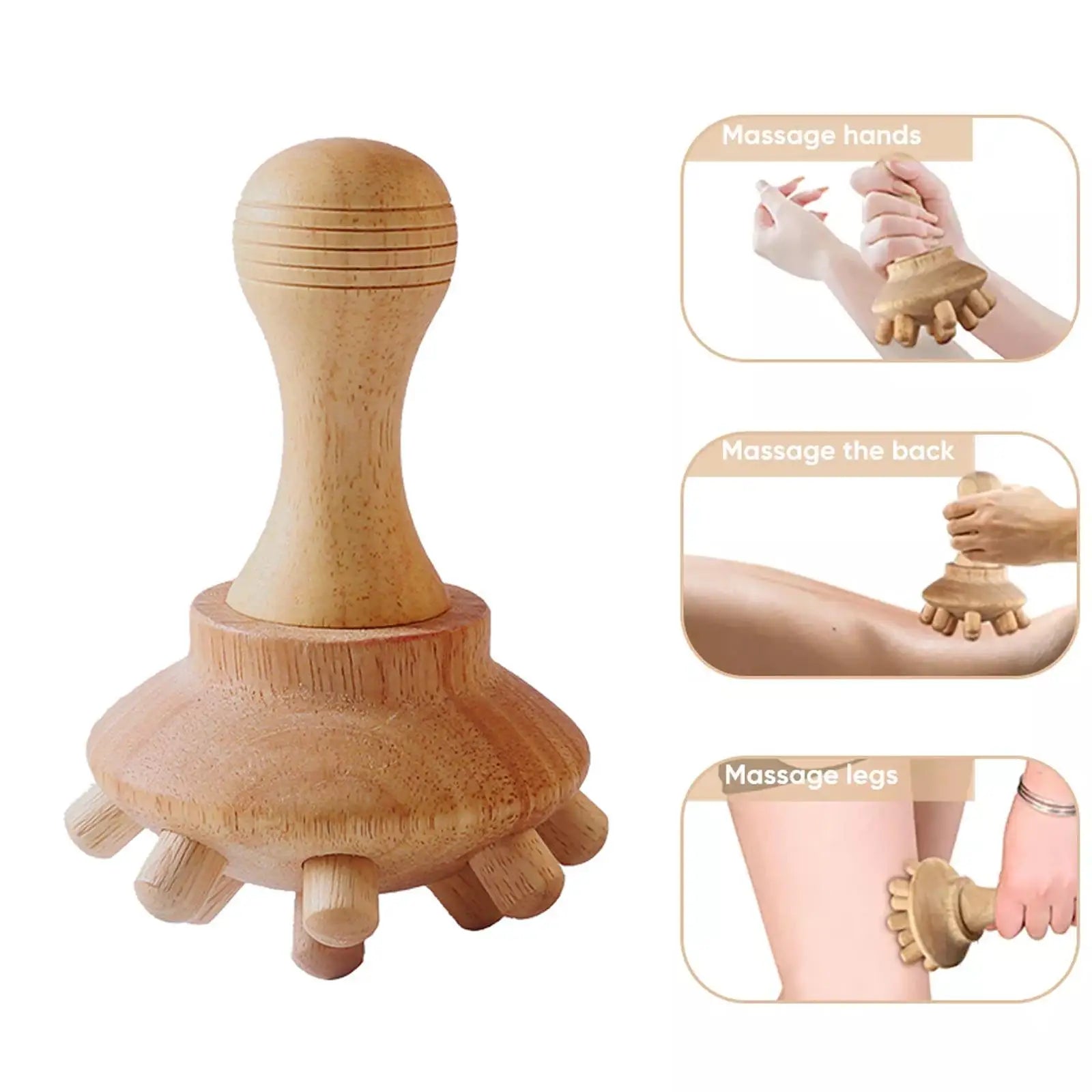 Wood Therapy Massage Roller and Gua Sha - Wooden Anti-Cellulite Slimming Massager for Body, Back & Feet