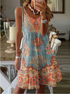 Plus Size V-Neck Pleated Sleeveless Summer Dress - Printed Beach Style (1XL-5XL)