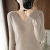 Women's V-Neck Knit Sweater, Cashmere Blend Pullover for Autumn Winter, Loose Fit Solid Jumper