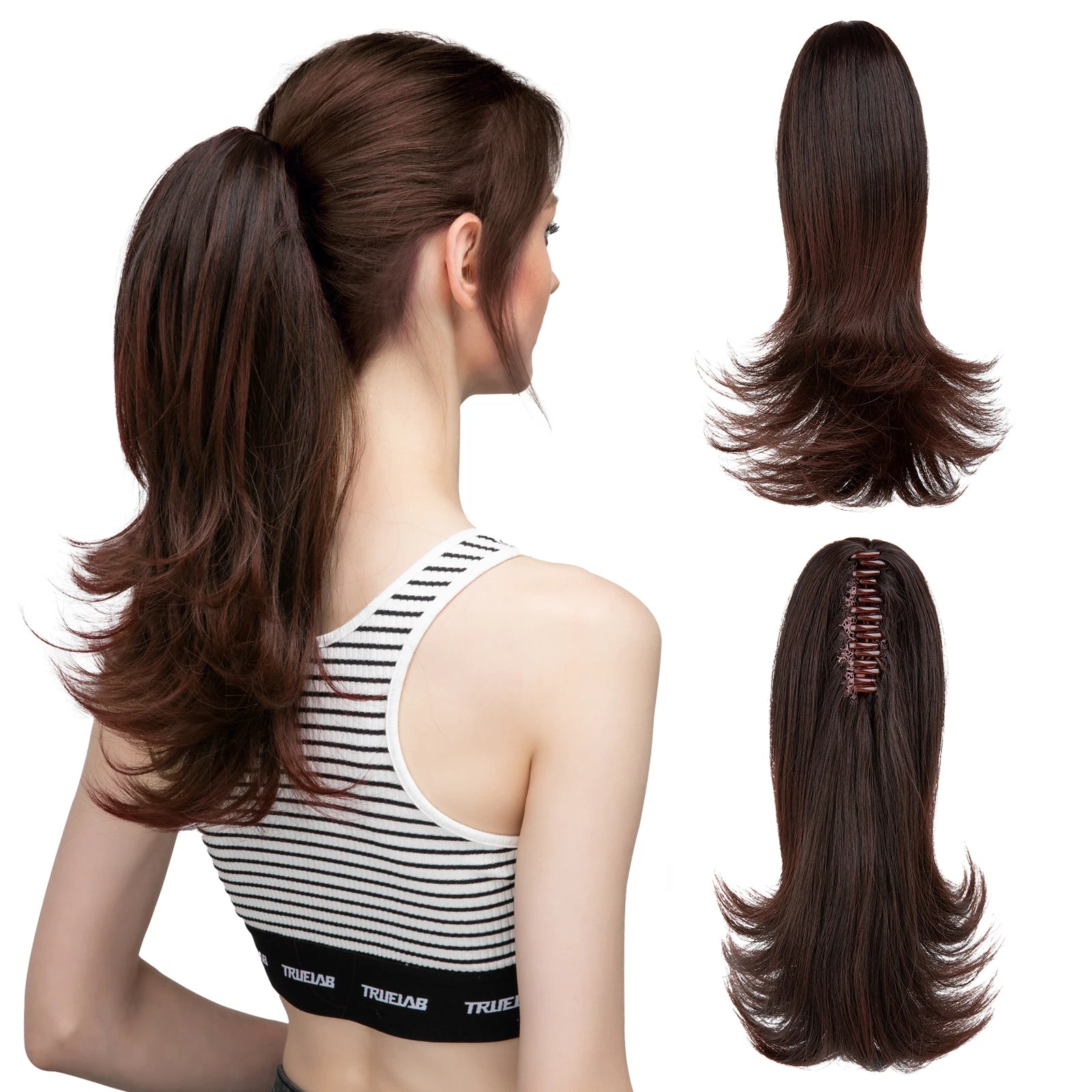 14-Inch (35 cm) Wavy Clip-In Ponytail Extension – Synthetic Claw Clip with Elastic Band, 1 Piece (Blonde/Black)