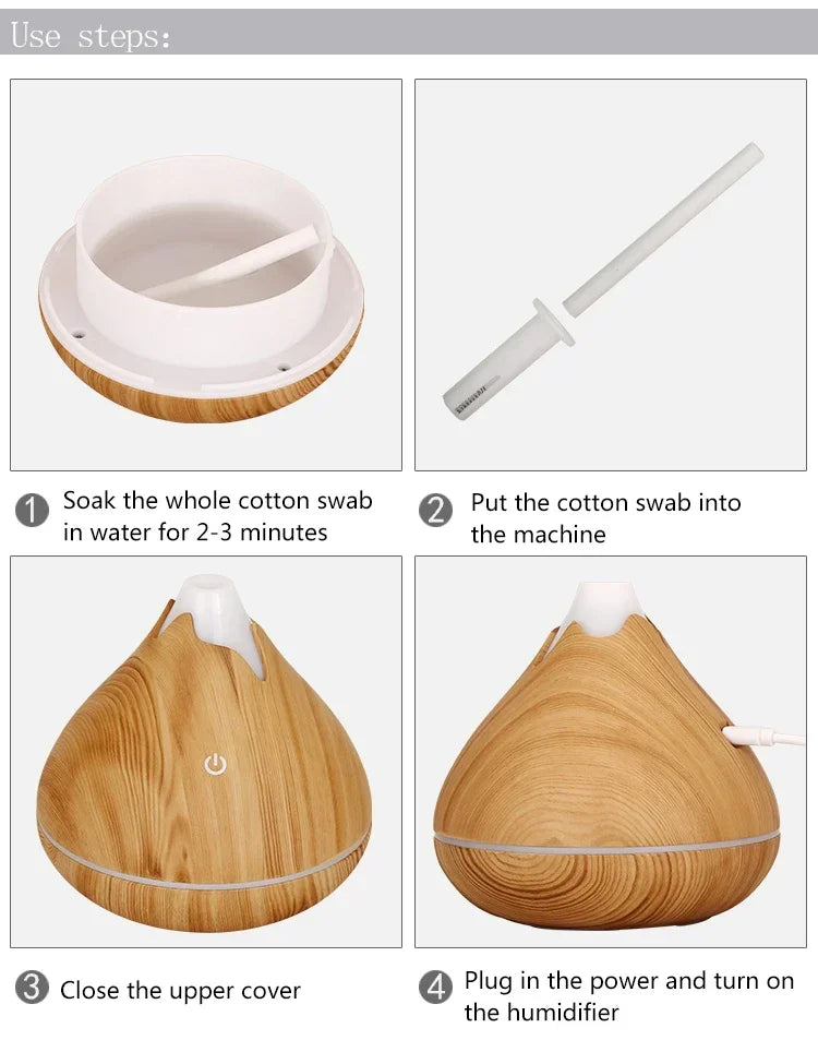 350ml (11.8 oz) Wood Grain Ultrasonic Essential Oil Diffuser & Humidifier, USB, Remote Control, 7-Color LED