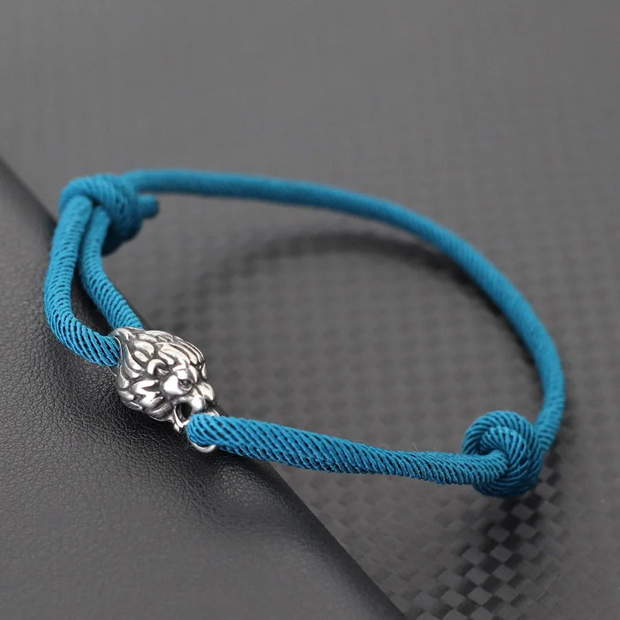 Gothic Lion Head Stainless Steel & Red String Bracelet - Handmade Adjustable Men's Punk Hip Hop Gift