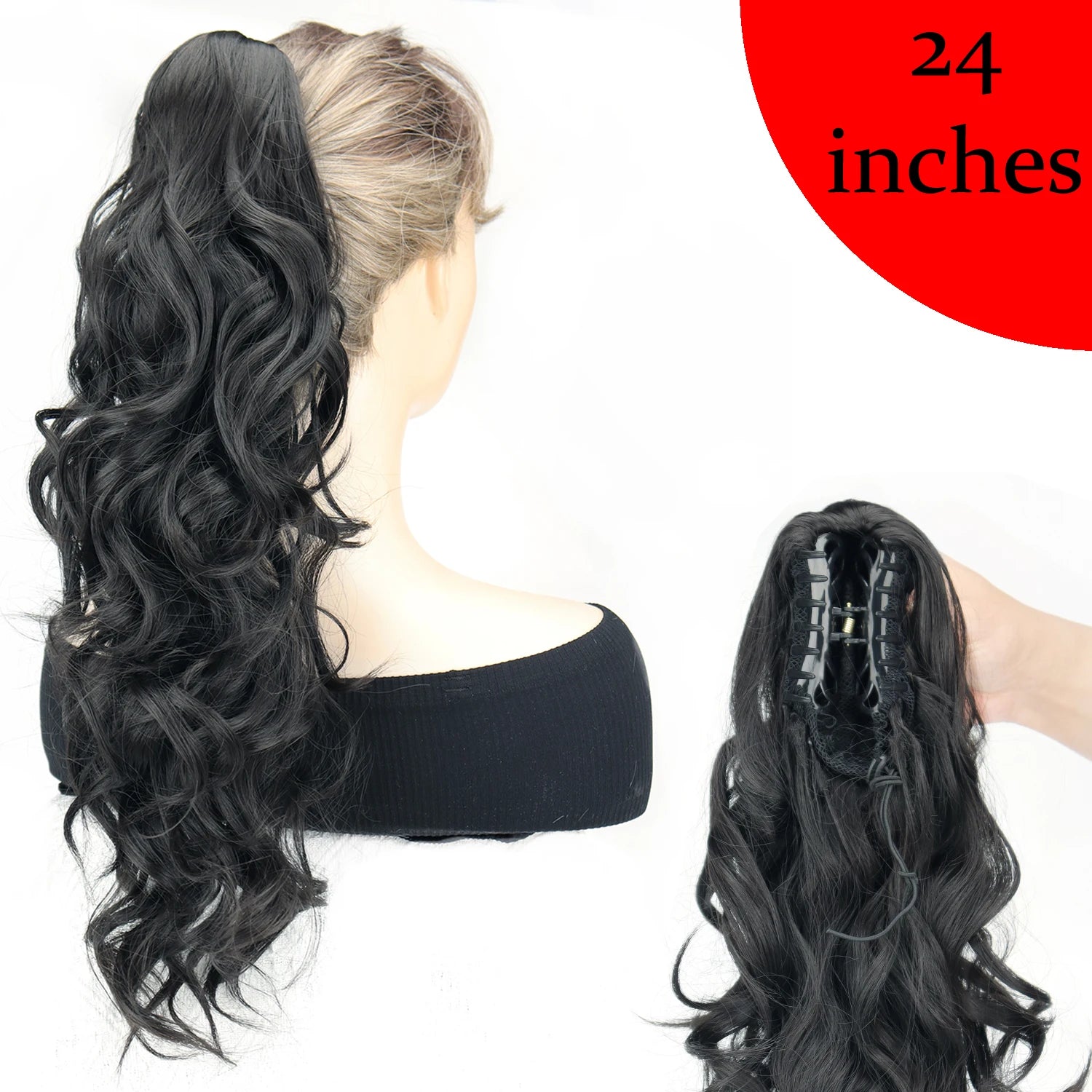 AZQUEEN 18-Inch (45 cm) Clip-In Wavy Ponytail Hair Extension - Heat-Resistant Synthetic, Layered Black/Brown