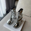 Split-Toe Leather Tabi Ankle Boots for Women - Chunky Round High Heel, Autumn/Winter