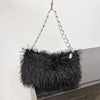 Faux Fur Shoulder Bag for Women – Plush Square Chain Underarm Clutch Evening Handbag