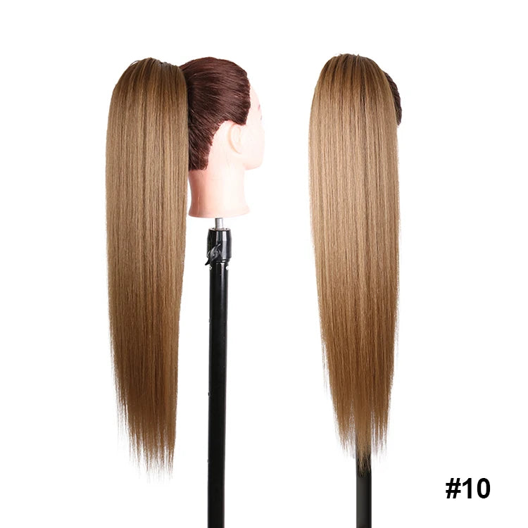 Long Ombre Blonde Synthetic Clip-In Braided Wavy Ponytail Hairpiece — Black to Brown Hair Extension