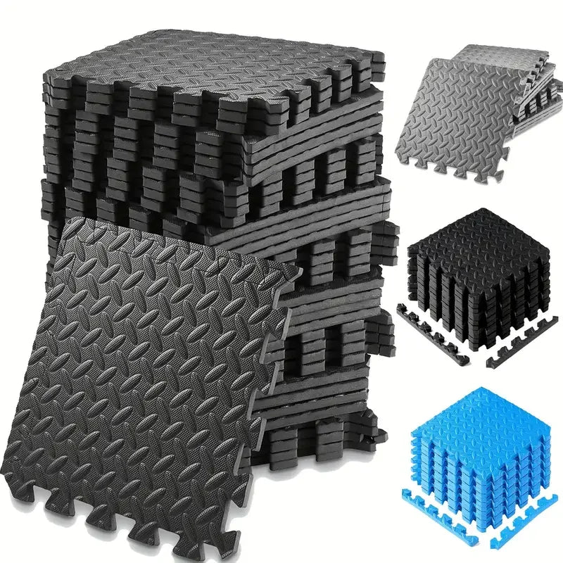 EVA Foam Interlocking Fitness Mat Tiles 18-Pack – 30 x 30 cm (11.8" x 11.8") Each, 10 mm (0.4") Thick Waterproof Non-Slip Exercise & Yoga Flooring with Edge Strips