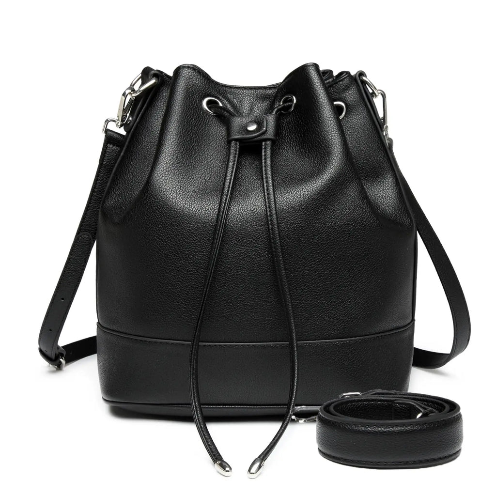 AFKOMST Leather Bucket Bag - Drawstring Crossbody Purse for Women, Medium (9.5 in x 11 in x 5.5 in / 25 x 28 x 14 cm) Hobo Tote with 2 Detachable Shoulder Straps