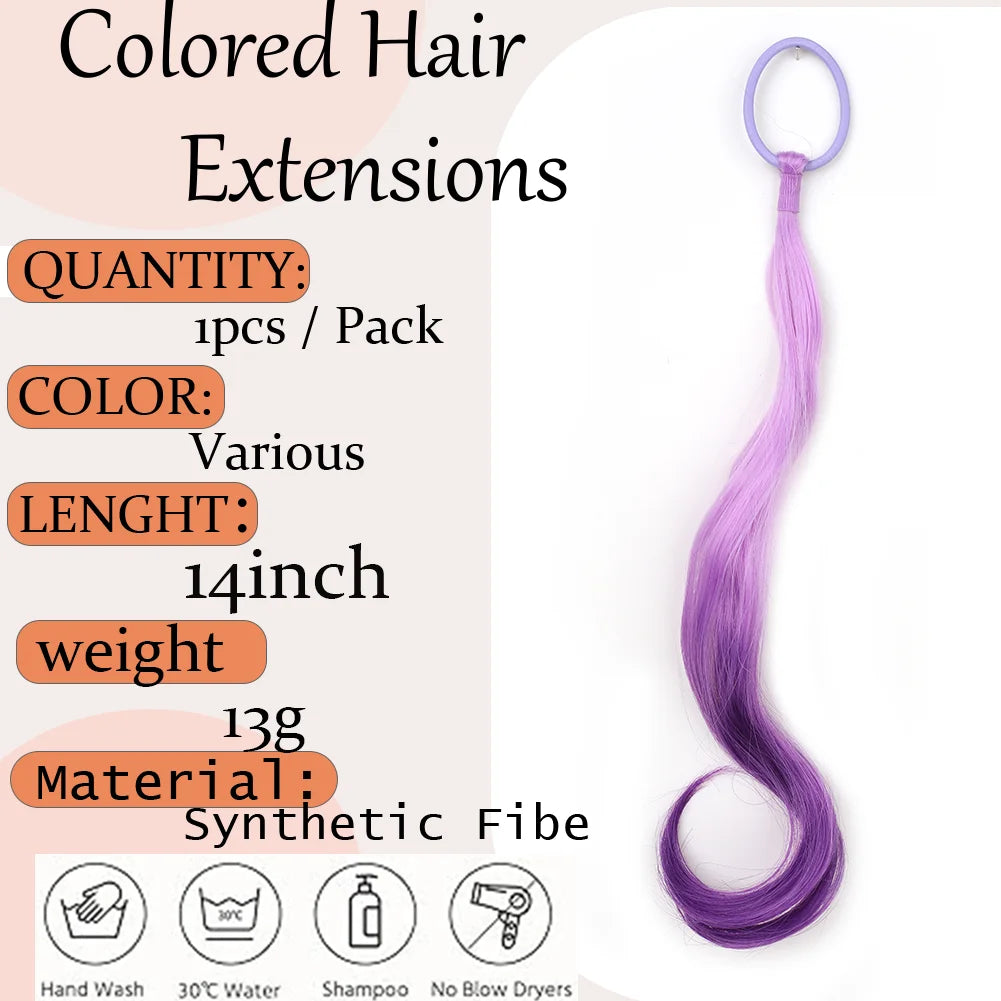 14-Inch (35 cm) Curly Colored Synthetic Ponytail Extension for Kids — Lightweight with Elastic Tie