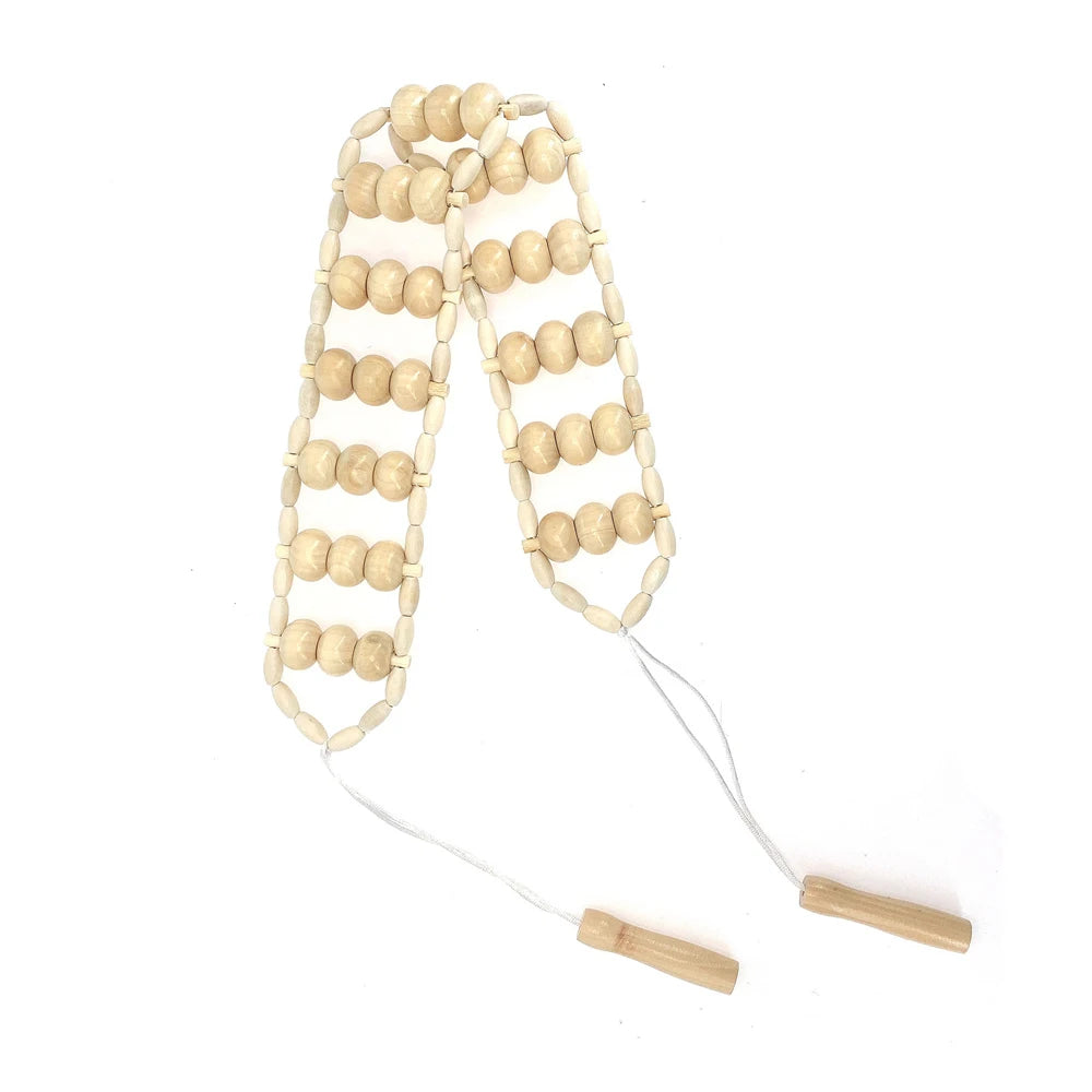 28 in (70 cm) Wooden Pull-Back Roller Rope — Manual Back Massager for Neck, Shoulders & Legs, Cellulite Relief