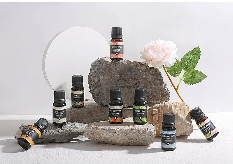 10ml (0.34 fl oz) Water-Soluble Essential Oil for Aroma Diffusers — 17 Scents (Lavender, Rose, Eucalyptus, White Peach, Oolong, Ocean)