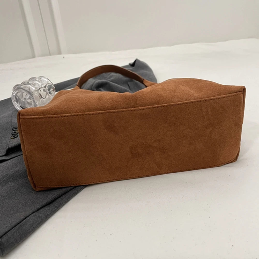 Faux Suede Bucket Bag Large Shoulder Hobo Tote with Inner Pocket for Work and Travel