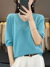 Women’s V-Neck Merino Wool Half-Sleeve Pullover – Lightweight Spring/Summer Knit Top