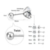 LUXUSTEEL 2-Pack 316L Stainless Steel Crystal Zircon Stud Earrings – Hypoallergenic Gold-Tone Round Cartilage Piercing 3–8mm (0.12–0.31 in)