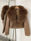 ZMEENNA Women's Faux Leather Moto Jacket with Detachable Faux Fur Collar - Short Warm Winter Coat