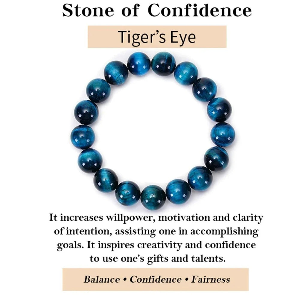 Blue Tiger Eye Beaded Bracelet - Natural Round Stone Beads 6/8/10mm, Minimalist Unisex