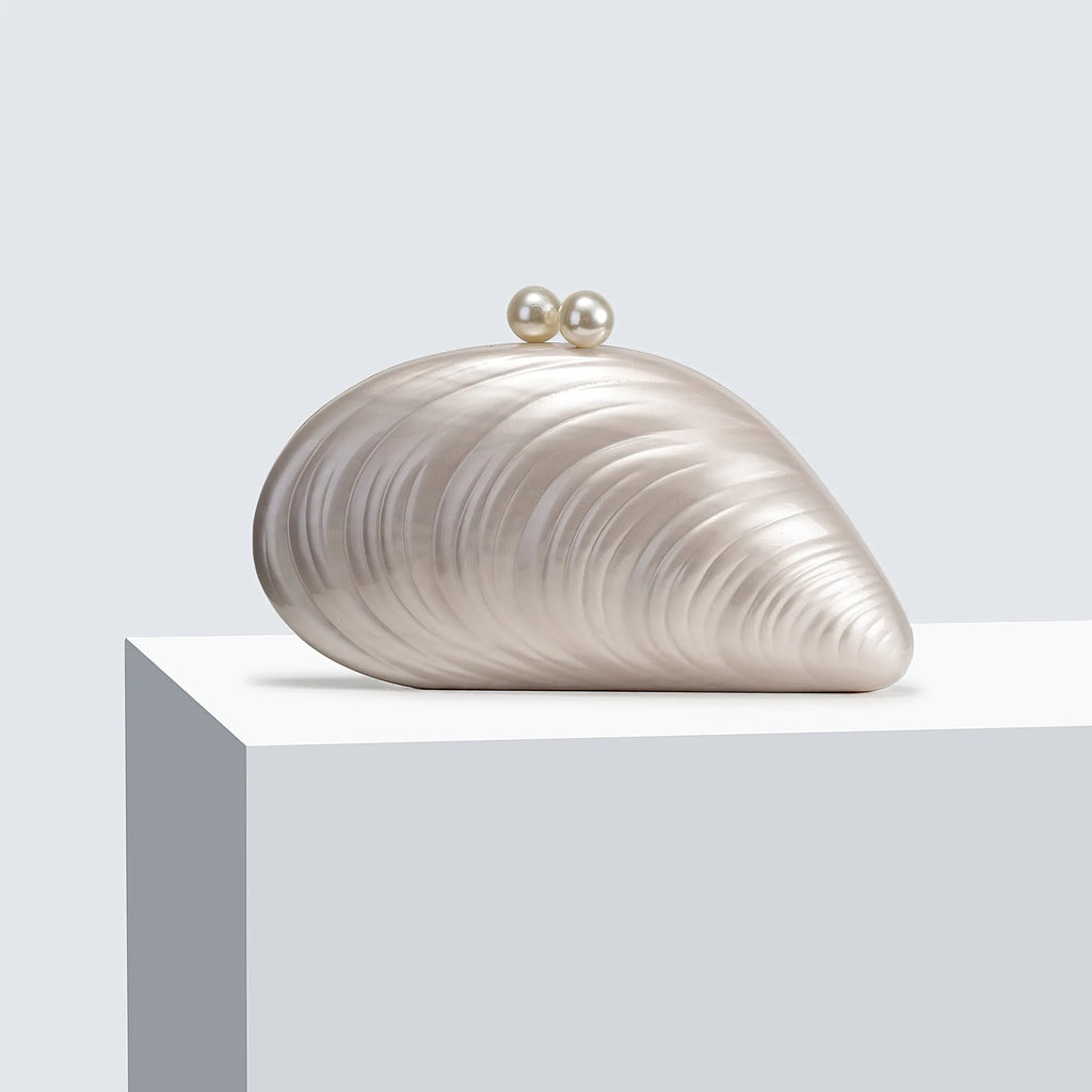 Acrylic Pearl Shell Shoulder Bag for Women Bridal Clutch Evening Wedding Party Handbag
