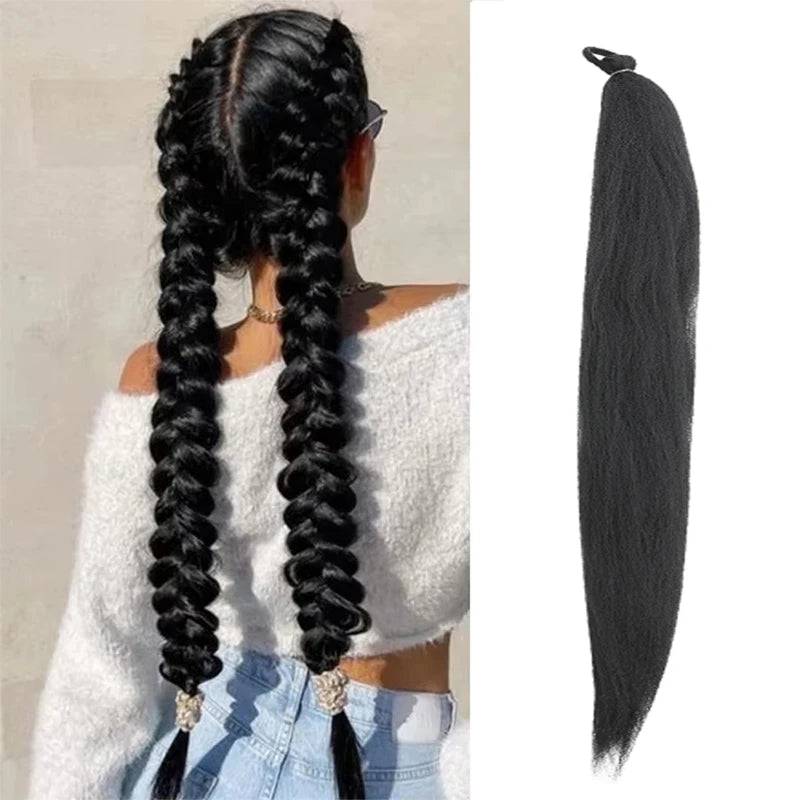 Women's Long Straight Ponytail Wig Extension - High-Temp Fiber, Festive & Braidable (1 Piece)