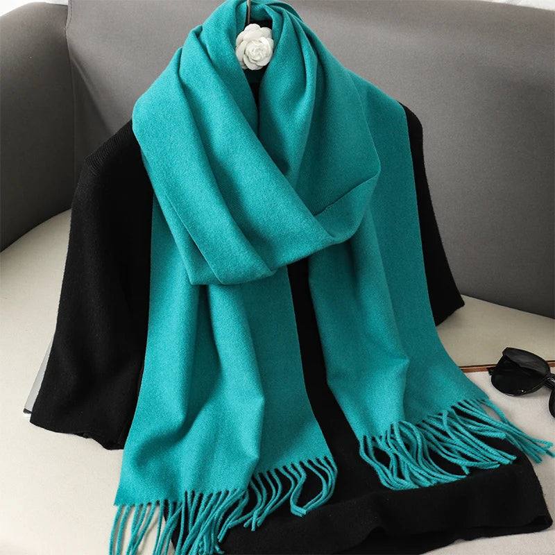 Women’s Long Winter Scarf – Cashmere Blend Shawl Hijab Wrap, Solid Colors, 200×33 cm (79×13 in) – 62 Colors