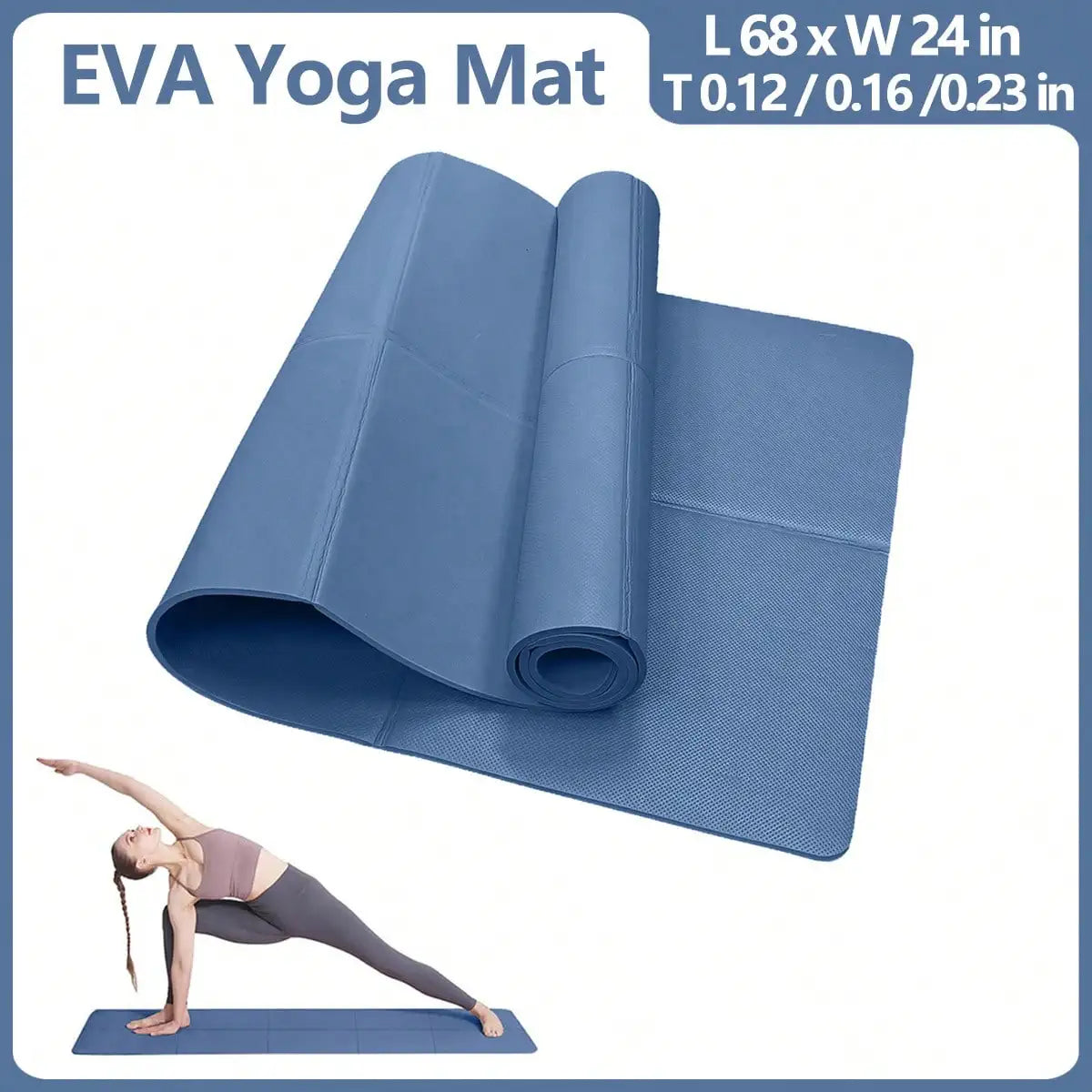 Non-Slip Yoga & Pilates Mat 173 x 60 cm (68 x 24 in) — 3/4/6 mm Travel Exercise Mat for Women Home Gym