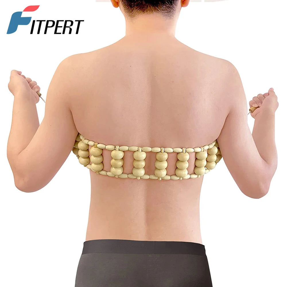 28 in (70 cm) Wooden Pull-Back Roller Rope — Manual Back Massager for Neck, Shoulders & Legs, Cellulite Relief