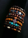 10-Pack Khaki & Black Woven Leather Wrap Bracelets - Handmade Adjustable Unisex