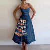 Women's Printed A-Line Maxi Dress - Spaghetti Strap Cold Shoulder High-Waist Slim Beach & Party Casual Vestidos