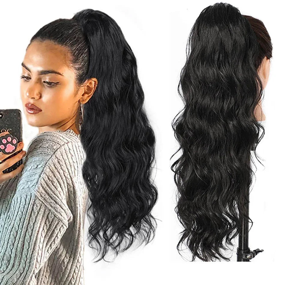 Body Wave Wrap-Around Ponytail Clip-In 100% Virgin Brazilian Human Hair Extensions Natural Black 120g