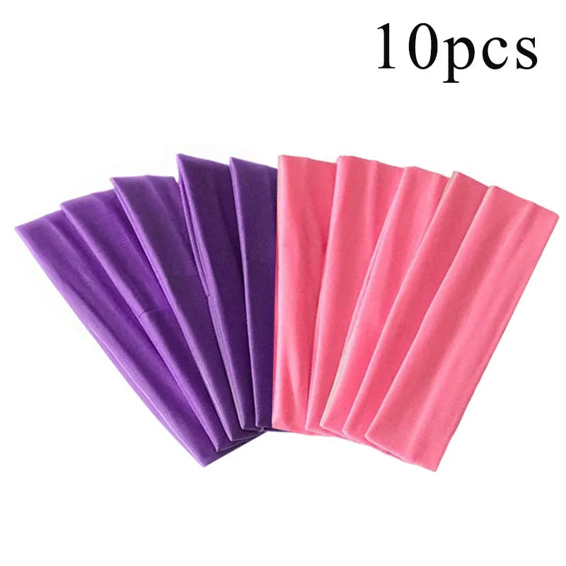 10-Pack Elastic Headbands for Women – Solid Color Sports, Yoga & Fitness Hair Bands