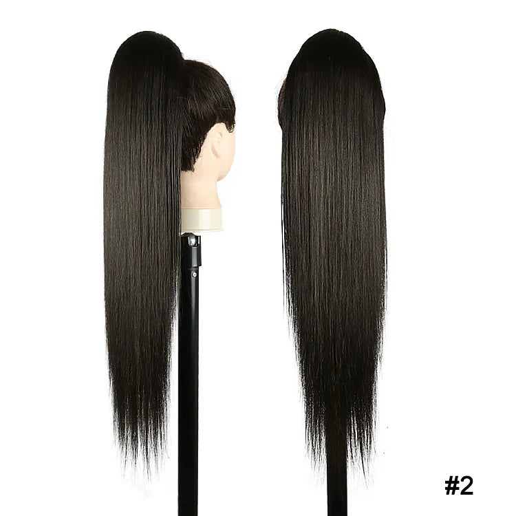 Long Ombre Blonde Synthetic Clip-In Braided Wavy Ponytail Hairpiece — Black to Brown Hair Extension