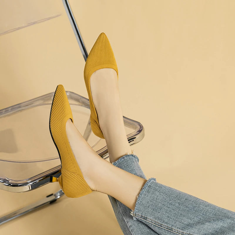 Women's Pointed-Toe Knit Slingback Pumps, Breathable Latex Insole & Anti-Slip Rubber Sole, 3.5 cm (1.38 in) Mid Heel