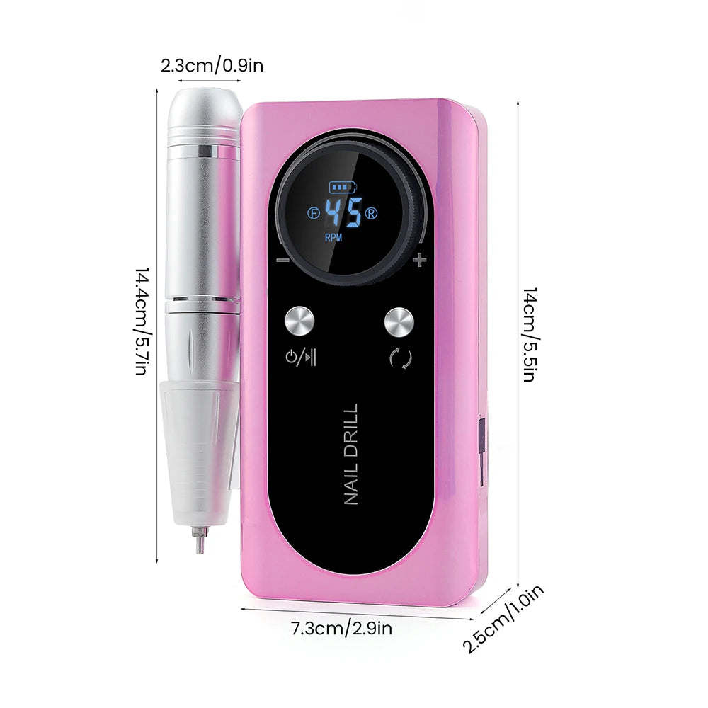 Rechargeable 45000RPM Portable Nail Drill Kit – Wireless Manicure & Pedicure Grinder with 6 Bits and 6 Sanding Bands