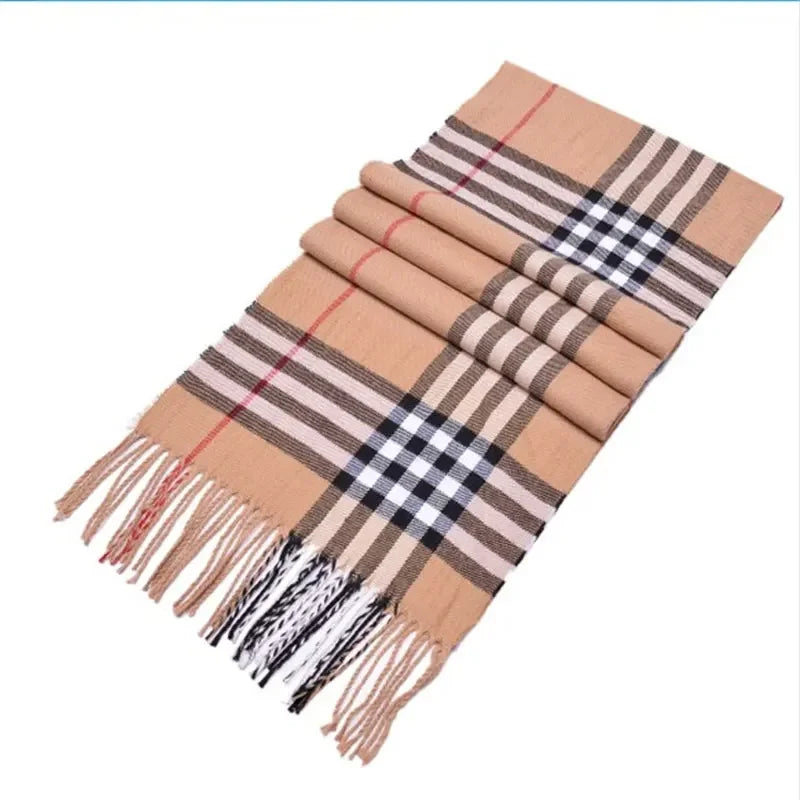 Faux Cashmere Plaid Scarf, Warm Winter Shawl, Unisex Large 180 x 30 cm (71 x 12 in)
