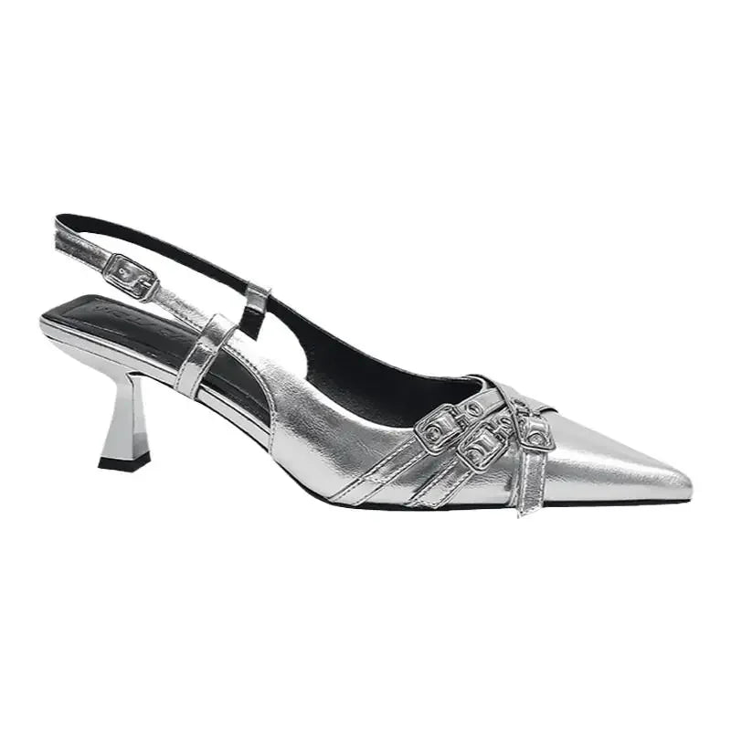 Pointed Toe High Heel Sandals for Women – Roman Slip-On Square Heel Dress Sandals