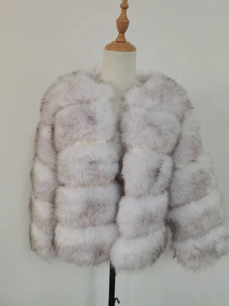 Women's White Faux Fox Fur Coat – Slim Plush Faux-Fur Winter Jacket