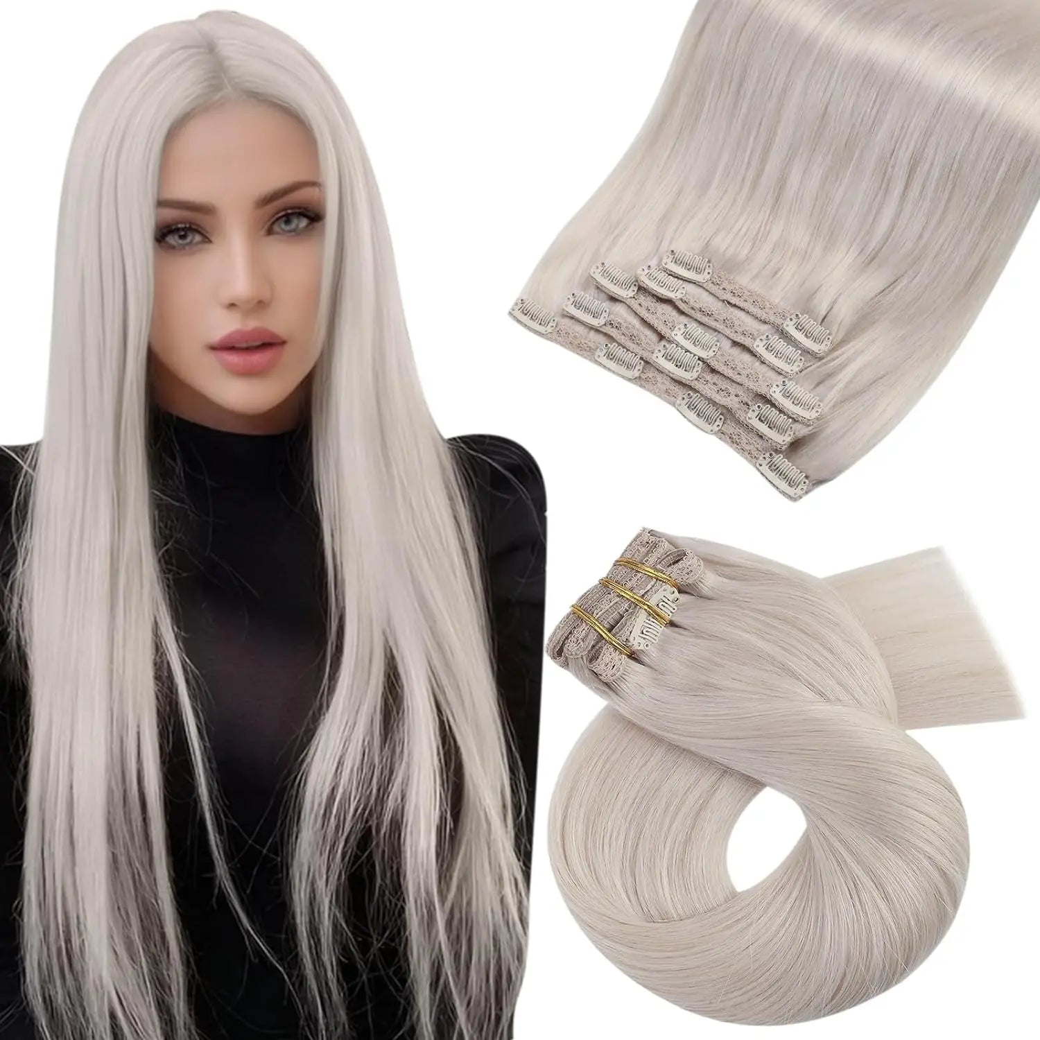 Moresoo Brazilian Remy Clip-In Human Hair Extensions – Straight 5PC or 7PC Set, 10–24 in (25–61 cm)