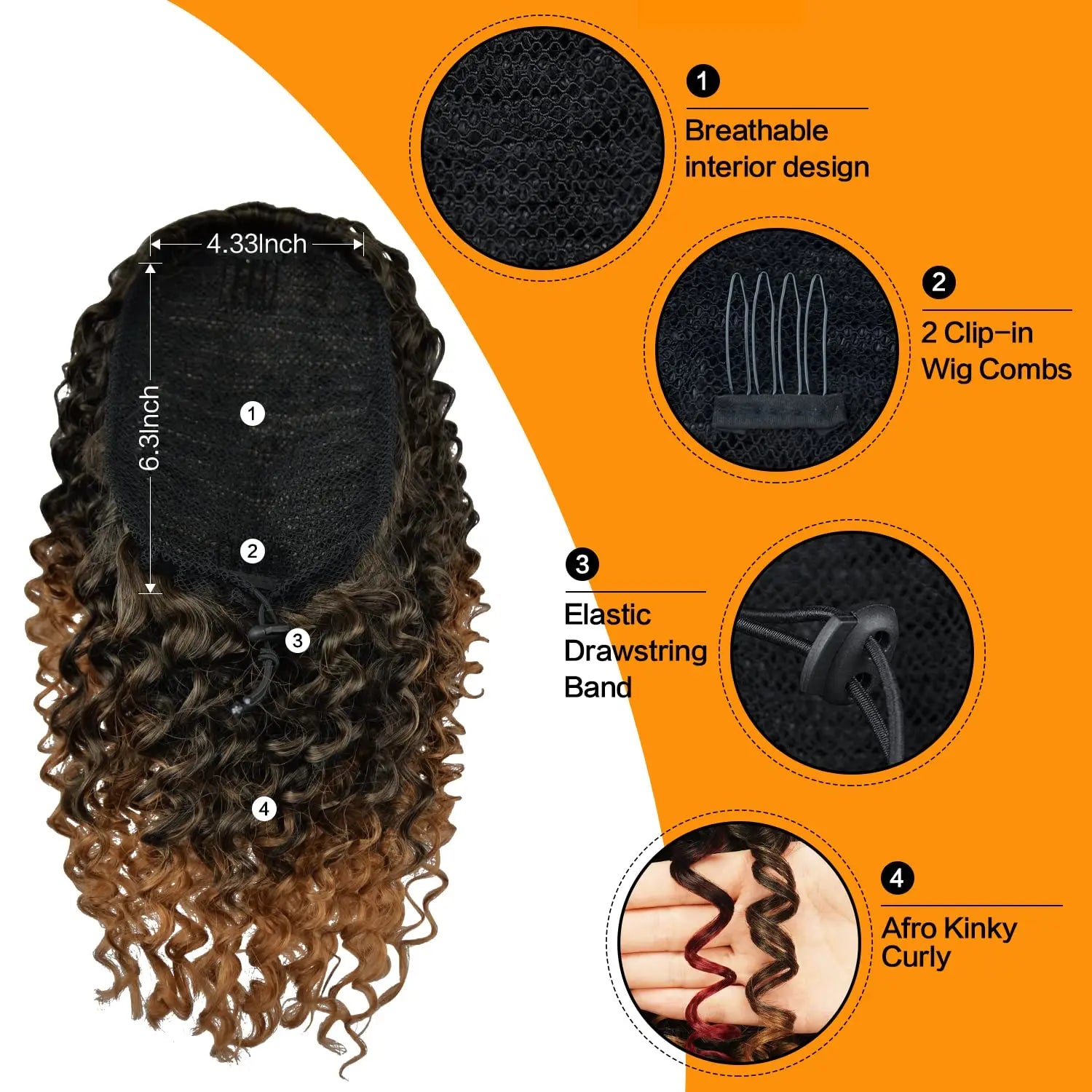 10-Inch (25 cm) Afro Kinky Curly Drawstring Ponytail Extension for Women - High-Heat Fiber
