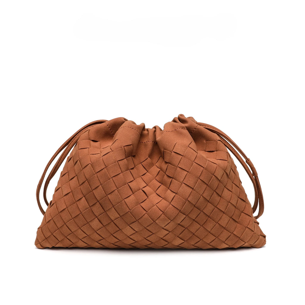 Large Capacity Woven Bucket Crossbody Shoulder Bag for Women PU Leather Messenger