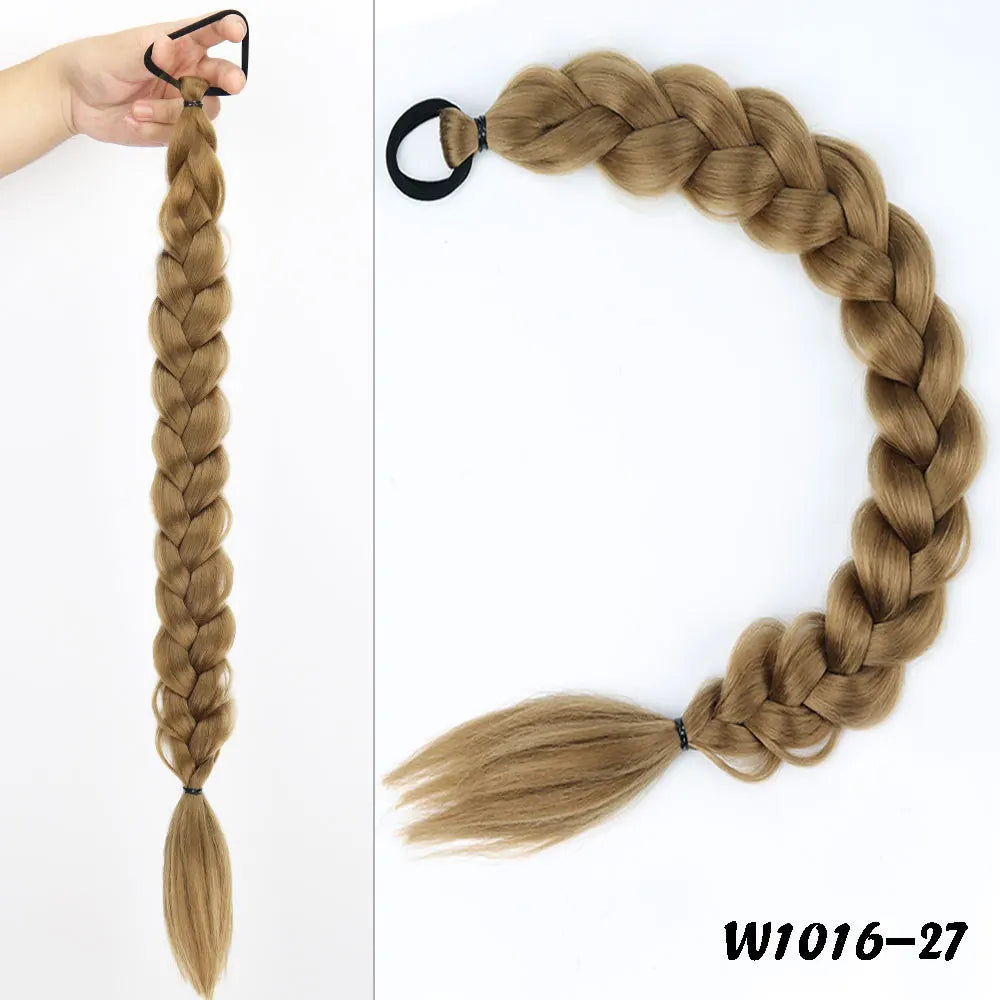 24-Inch (61 cm) Synthetic Braided Ponytail Extension for Women, High-Temperature Fiber Black/Brown with Hair Rope
