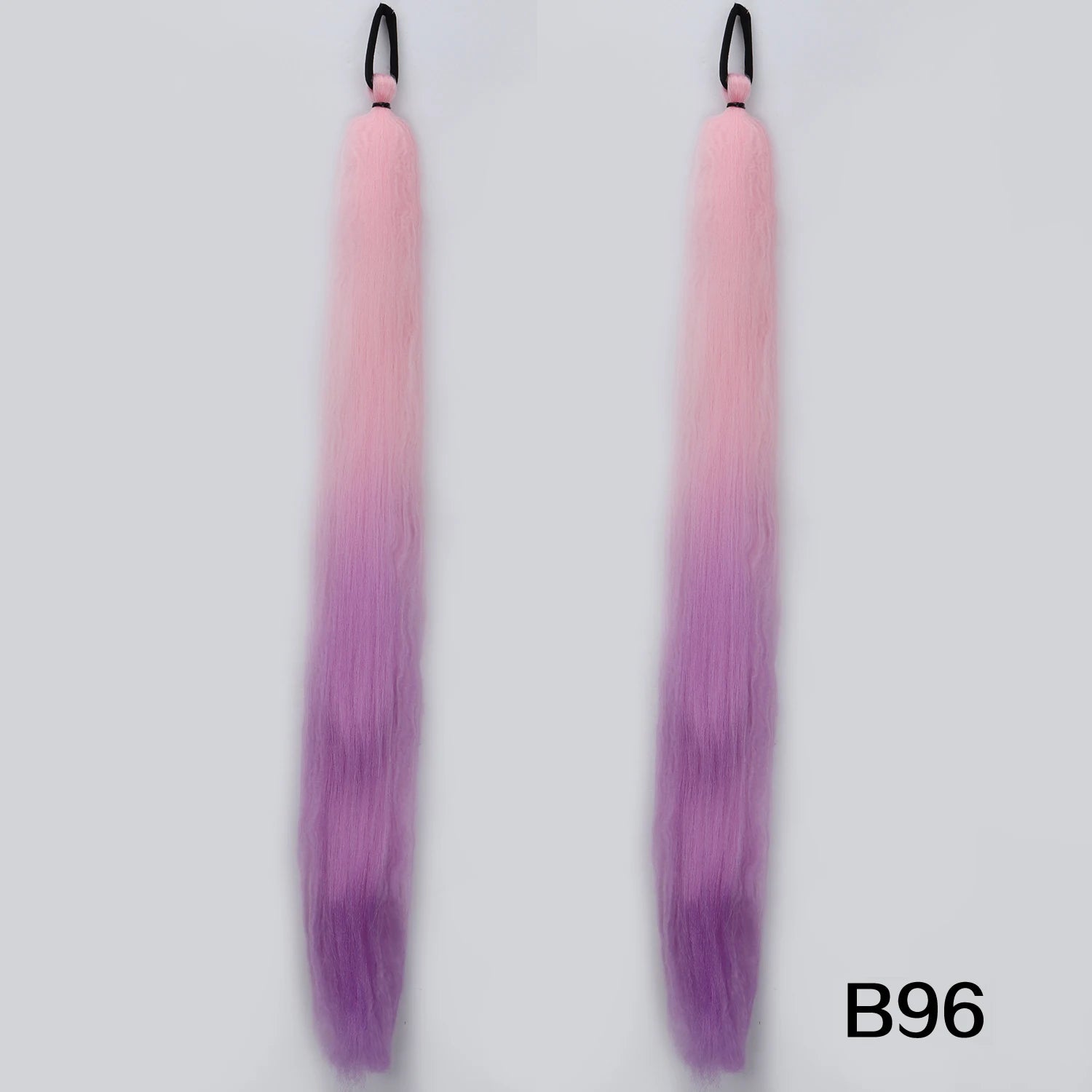 Braided Synthetic Ponytail Extension with Elastic Band – Long Kinky Straight High-Temp Hairpiece for Women & Girls (Pink Purple Blue)