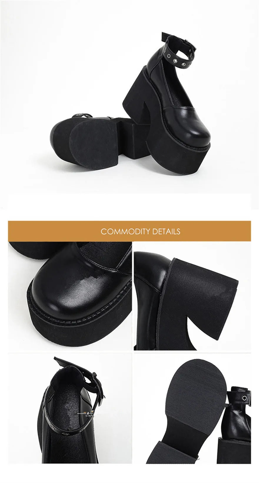 Women's Patent Leather Buckle Loafers – Retro Platform Pumps, 10 cm (3.94 in) Chunky Heel, 4 cm (1.57 in) Platform