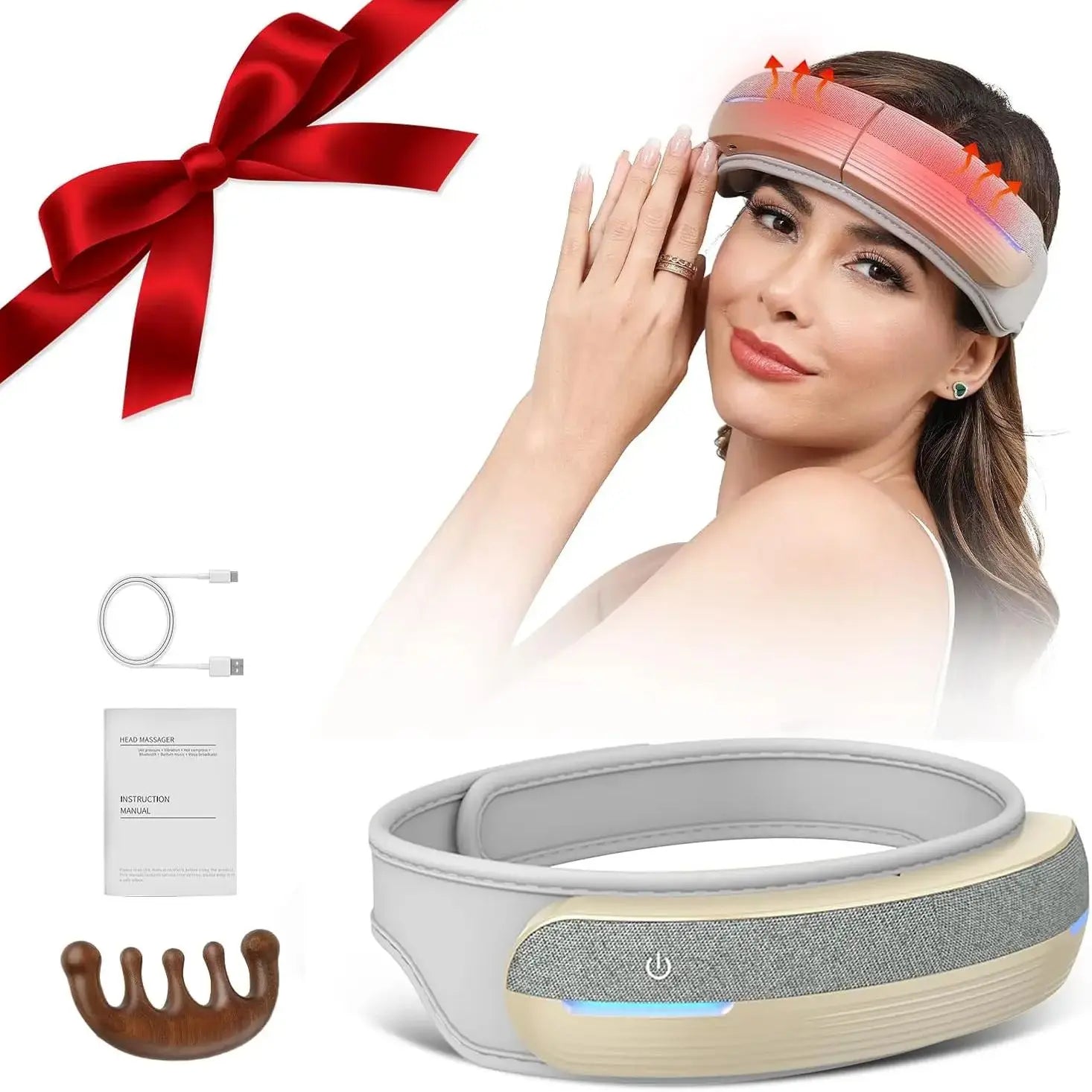 HOMEMASSA Portable Electric Head Massager — 5 Modes, Heat 107.6°F (42°C), Bluetooth, Foldable