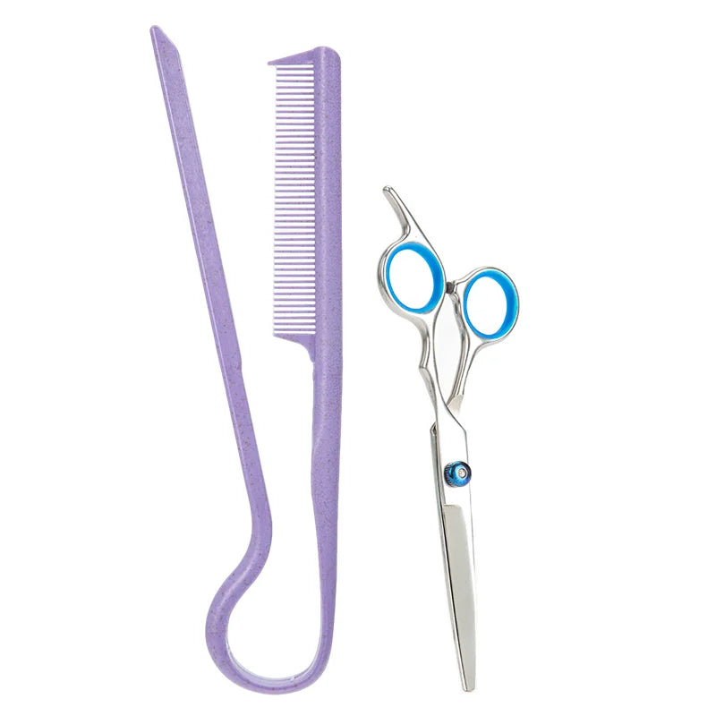 2-Piece V-Shape Flat Comb and Haircutting Scissors Set — Salon Hair Styling Tool